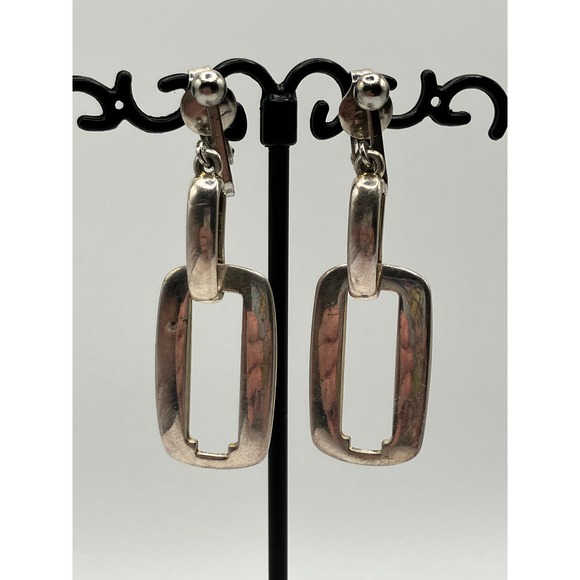2 Silver-Tone Rectangle Door Knockers Hoop in 1 Clip-On Earrings! - Picture 4 of 6